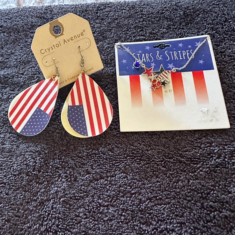 Crystal Avenue American Flag Earrings and Necklace Set